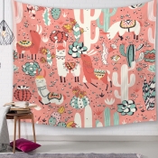 Lovely Christmas Day Cartoon Print Pink Wall Cloth