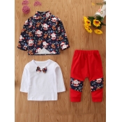 Lovely Trendy Santa Claus Print Patchwork Red Boy 