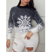 Lovely Sweater Dropped Shoulder Sleeve Snowflakes 