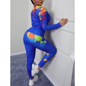 Lovely Casual O Neck Graffiti Print Royalblue Two 