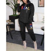 Lovely Casual O Neck Graffiti Element Print Black 