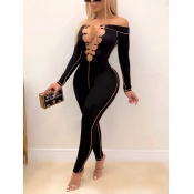 LW SXY Off The Shoulder Hollow-out Black One-piece