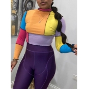 Lovely Casual Turtleneck Patchwork Multicolor T-sh