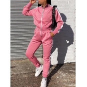 Lovely Sportswear Striped Patchwork Pink Two Piece