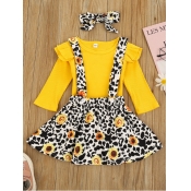Lovely Sweet O Neck Leopard Print Yellow Girl Two-