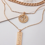 Lovely Casual Rectangular Pendant Gold Necklace