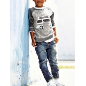 Lovely Boy Casual Cartoon Print Patchwork Grey Two