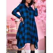 Lovely Casual Plaid Print Asymmetrical Blue Mid Ca