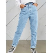 Lovely Casual High-waisted Elastic Baby Blue Jeans