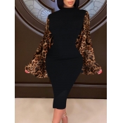 Lovely Trendy Batwing Sleeve Leopard Print Patchwo