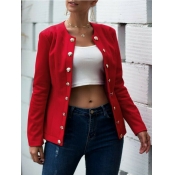 Lovely Stylish O Neck Button Design Red Plus Size 