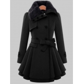 Lovely Trendy Button Fold Design Black Woolen Coat