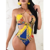 Lovely Stylish Geometric Print Patchwork Yellow Tw