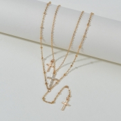 Lovely Stylish Cross Gold Multilayer Necklace
