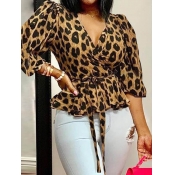 Lovely Casual Leopard Print Lace-up Ruffle Design 