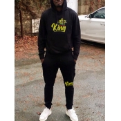 LW Men Hooded Collar King Letter Print Oversized P