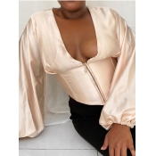 Lovely Stylish Deep V Neck Batwing Sleeve Pink Blo