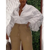 Lovely Stylish Drawstring Fold Design Loose White 