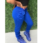 Lovely Casual Mid Waist Pocket Design Blue Pants