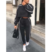 Lovely Casual Striped Drawstring Black Two Piece P