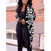 Lovely Casual Leopard Print Black Cardigan