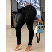 Lovely Casual High-waisted Zipper Design Black Jea