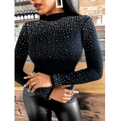 Lovely Chic Sequined Decoration Grey Black T-shirt