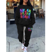 LW Sportswear Drawstring Letter Print Patchwork Tr