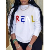 Lovely Casual O Neck Letter Print White Hoodie