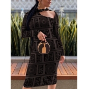 Lovely Trendy Hollow-out Geometric Print Carbon Bl
