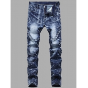 LW Casual Mid Waist Tie-dye Blue Men Jeans