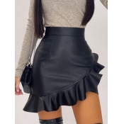 Lovely Chic Flounce Design Asymmetrical Black Mini