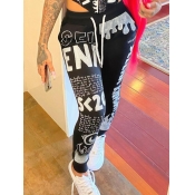 Lovely Street Letter Print Drawstring Black Pants
