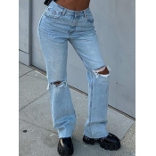Lovely Street Broken Holes Raw Edge Blue Jeans