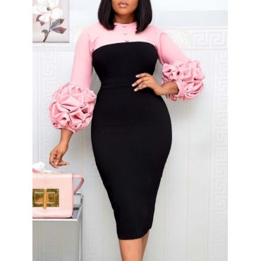 

LW O Neck Patchwork Prom Dress, Pink