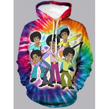 

LW Men Hooded Collar Cartoon Print Hoodie, Multi