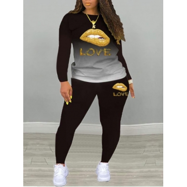

LW Gradient Lip Print Pants Set, Black