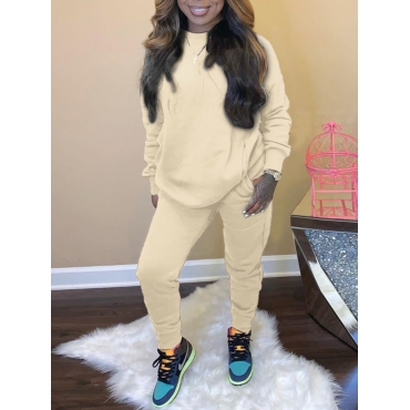 

LW BASICS Round Neck Oversized Tracksuit Set, Beige