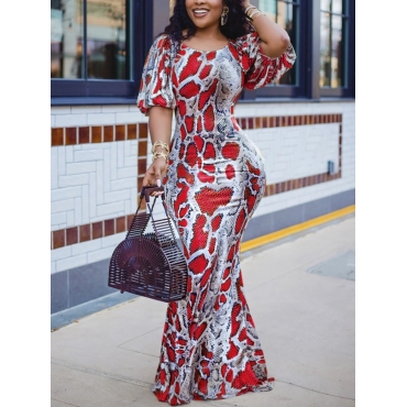 

LW Snakeskin Print Bodycon Dress, Red