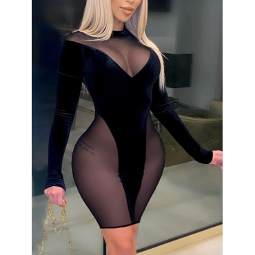 LW SXY Mesh Patchwork Black Mini Dress