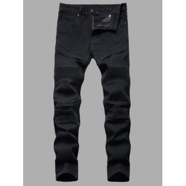 

LW BASICS Casual Zipper Design Patchwork Black Men Jeans