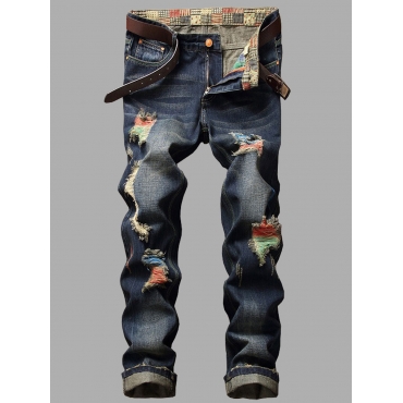 

LW Men Street Denim Nostalgic Ripped Jeans, Blue