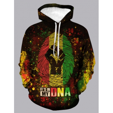 

LW Men Casual Hooded Collar Letter Print Multicolor Hoodie, Multi