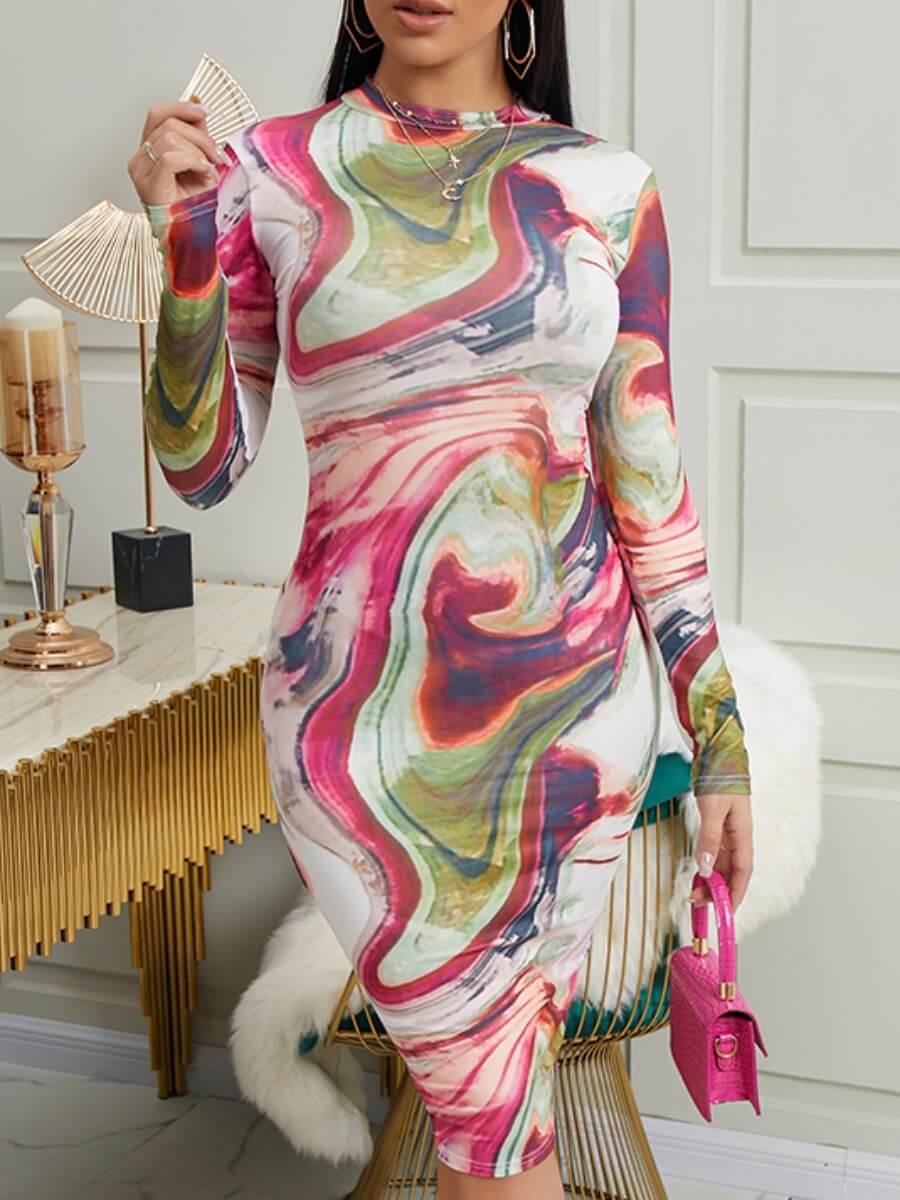 

Lovely Casual O Neck Print Multicolor Knee Length Dress, Multi