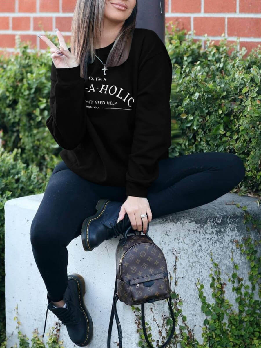 

Lovely Casual O Neck Letter Print Black Plus Size Hoodie