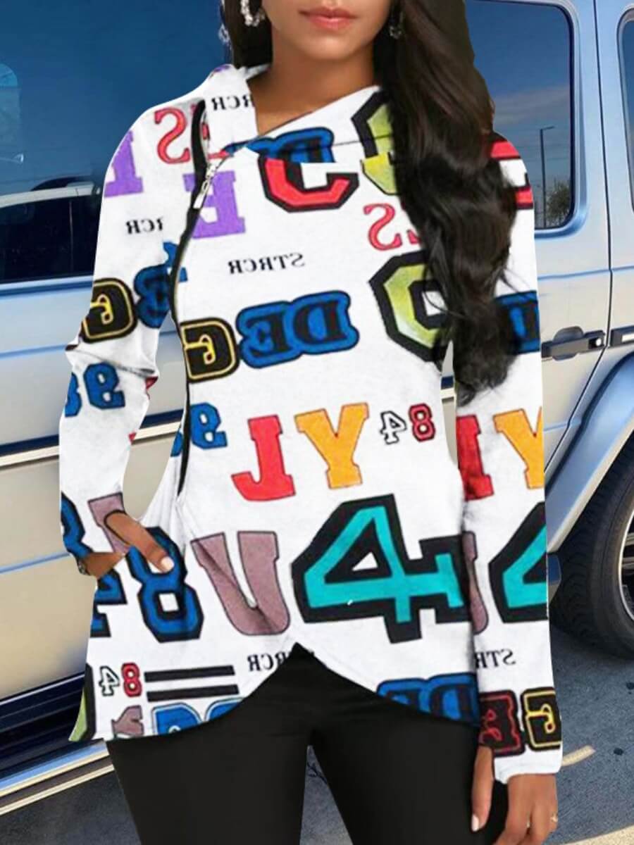 

Lovely Street Letter Print Patchwork White Hoodie