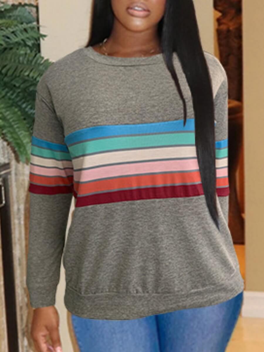 

Lovely Casual O Neck Striped Grey Hoodie