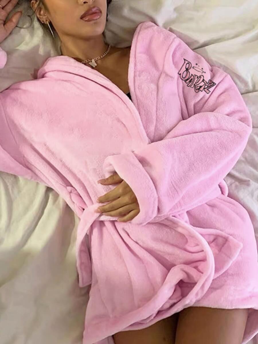 

Lovely Home Style Letter Print Lace-up Pink Sleepwear