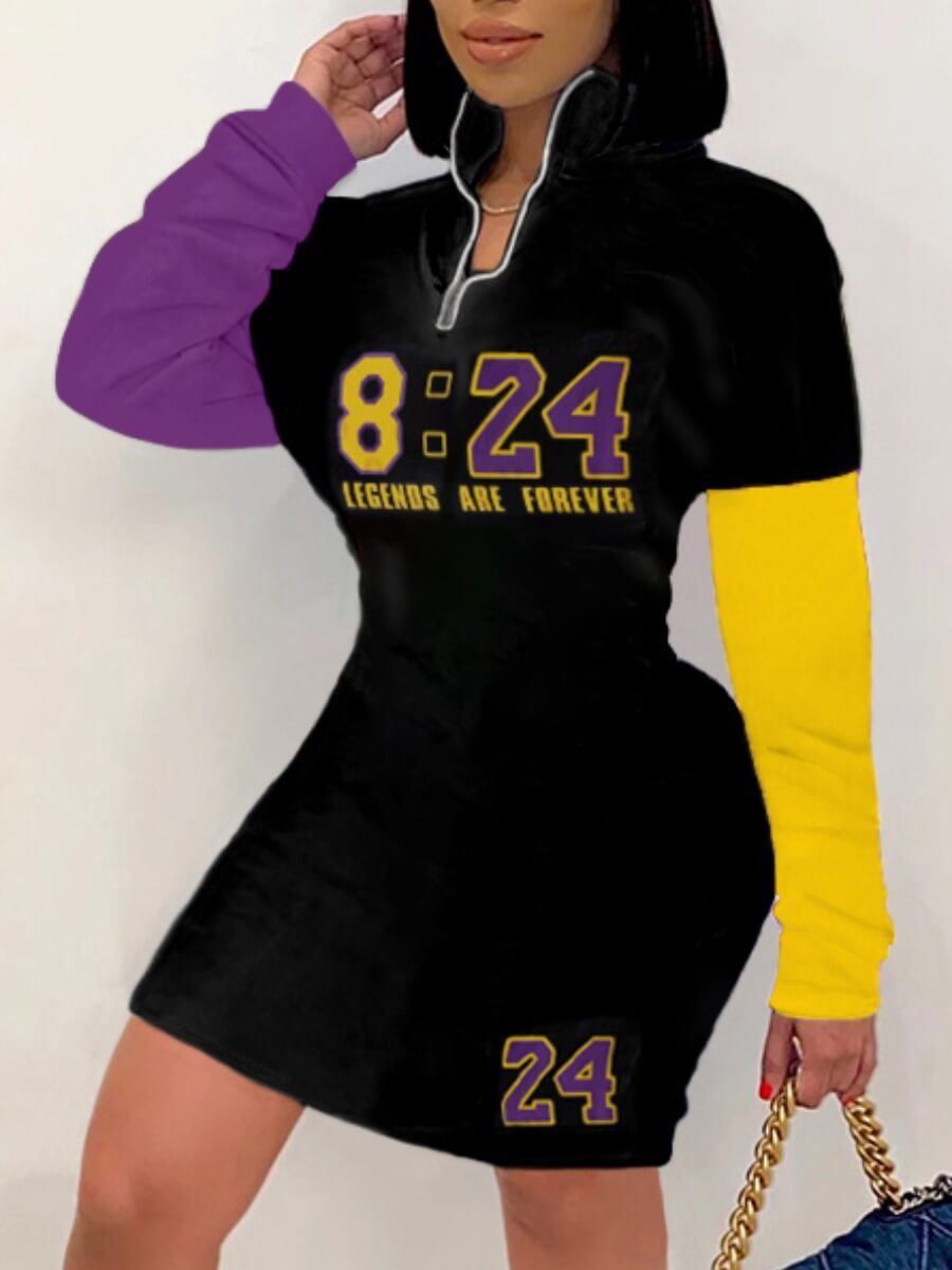 

Lovely Sportswear Letter Print Color-lump Patchwork Yellow Knee Length Dress