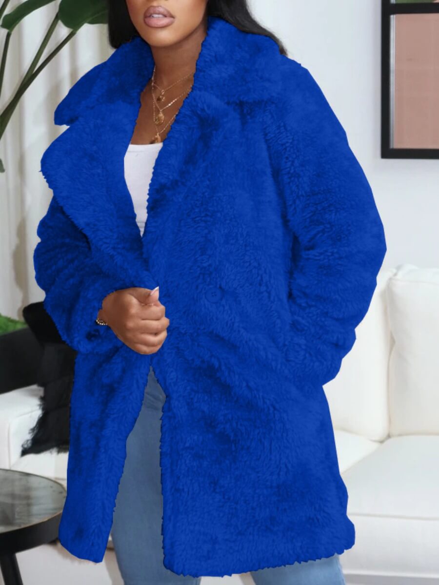 

Lovely Casual Turndown Collar Loose Blue Faux Fur
